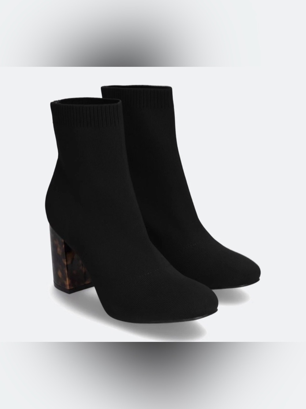 MIA Black Knit Sock Booties with Tortoiseshell Block Heel